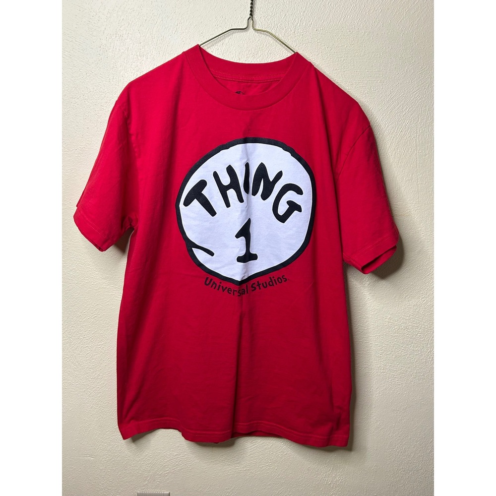 Universal Studios Dr Seuss Thing 1 Graphic T-Shirt Red Mens Medium Cotton Tee